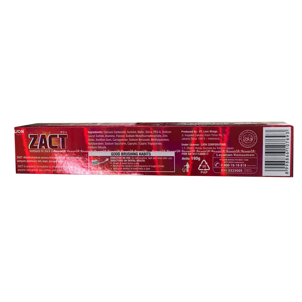 Odol pasta gigi zact merah Zact untuk Yang Suka minum kopi 190gr Zak Zac Tooth Paste