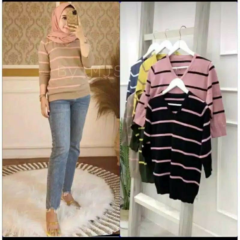 SWEATER RAJUT GARIS LENGAN PANJANG/sweater rajut wanita