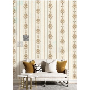 Wallpaper Dinding Murah Vinyl Premium Motif Garis Ruang Tamu Klasik