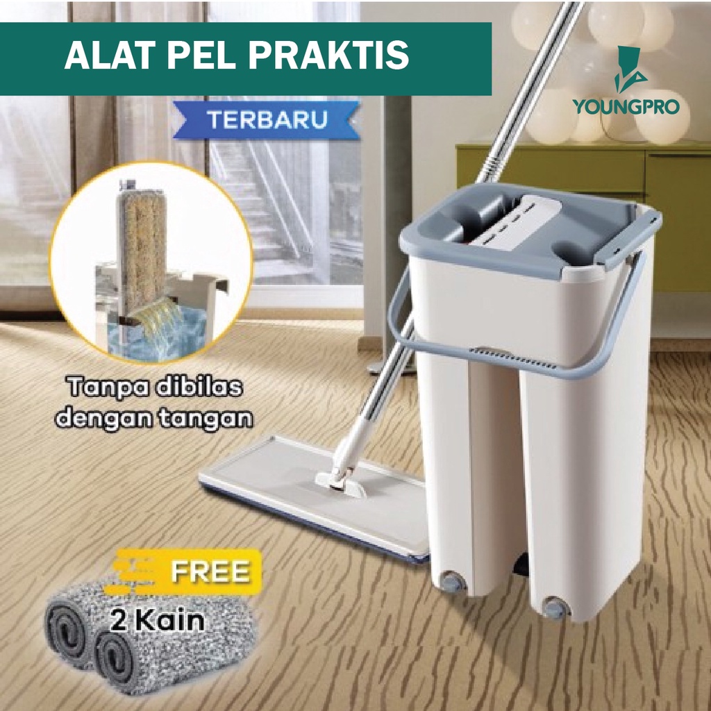 YOUNGPRO ALAT PEL LANTAI PRAKTIS ULTRA MICROFIBER MOP Dry&amp;Wash 2 SEKAT BUCKET + kain pel MULTIPURPOSE CLEANING MOP SCM-01