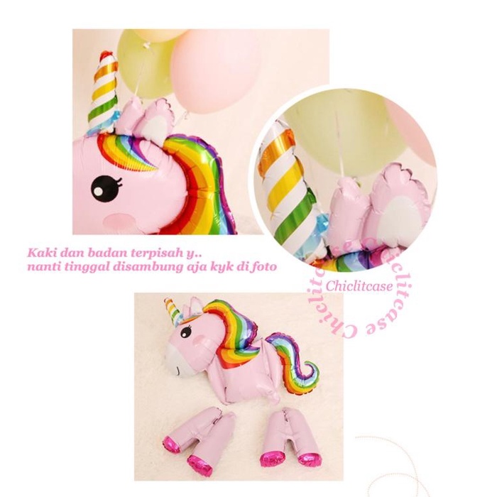 Set balon unicorn birthday party girl pink kuda pony foil karakter