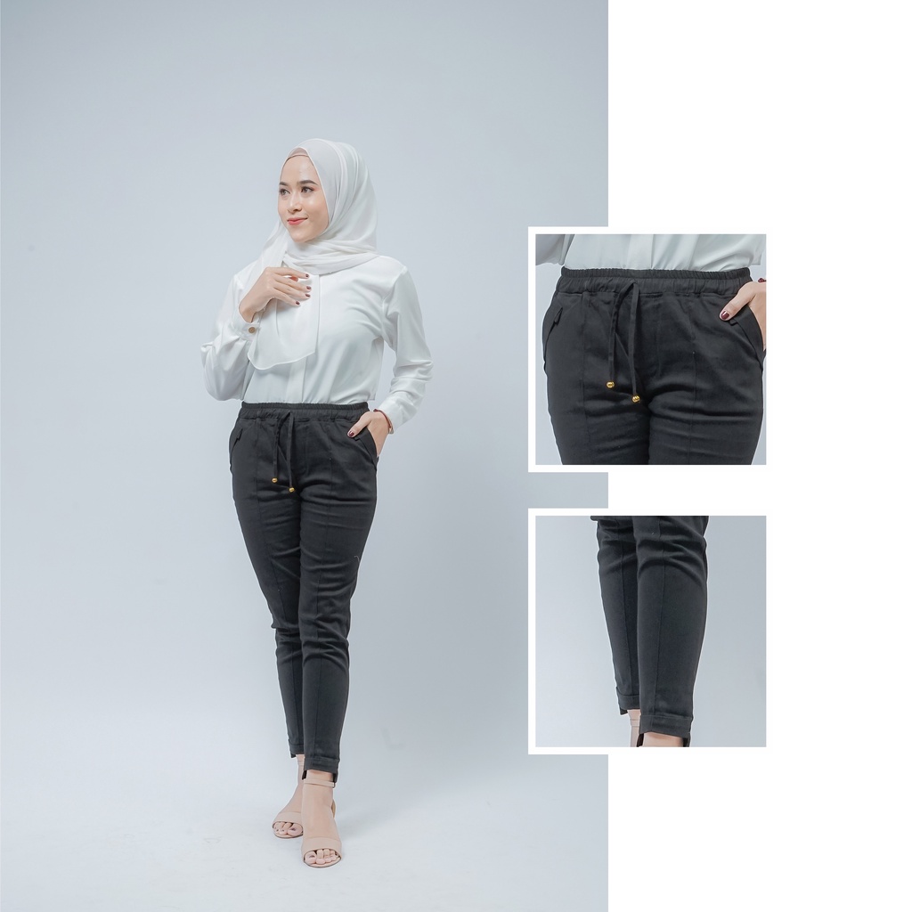 Celana Joger Wanita Cewek Cewe Bahan Kain Katun Twill Tebal Strech Melar Slimfit Skinny Pensil Korea