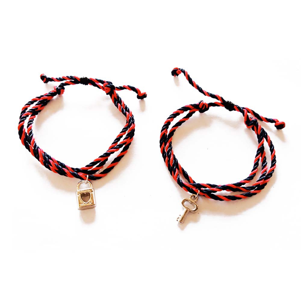 Gelang Couple Tali Pelintir 3 Layer Kunci Gembok 3 Warna