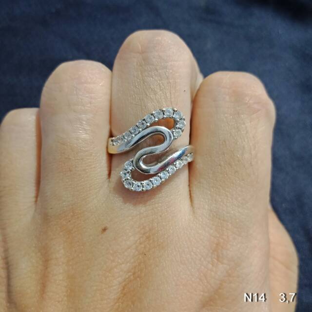 Cincin No 14 anak dan dewasa emas putih asli kadar 750 75% 2 g gr gram whitegold permata bunga cantik elegan hati