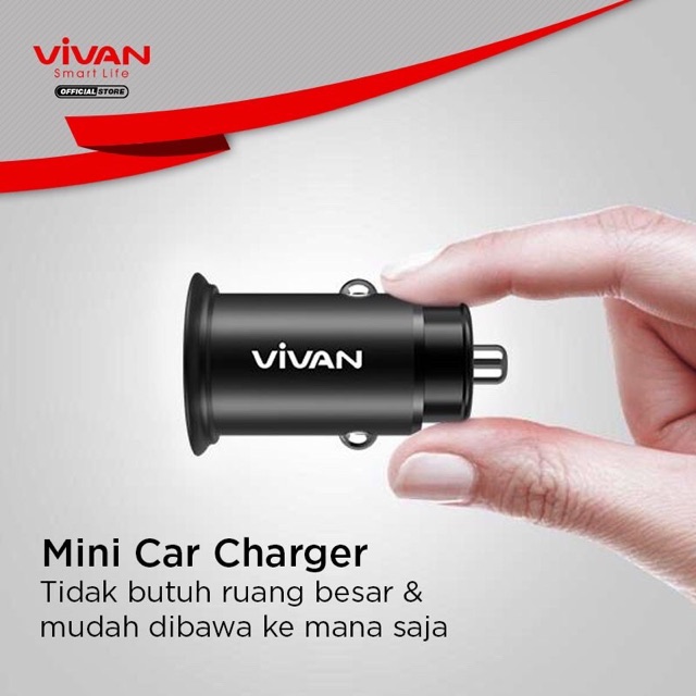 VIVAN Car Charger Mobil 2 Port USB Quick Charge 4.0 Fast Charging Garansi Resmi 1 Tahun - CCT2