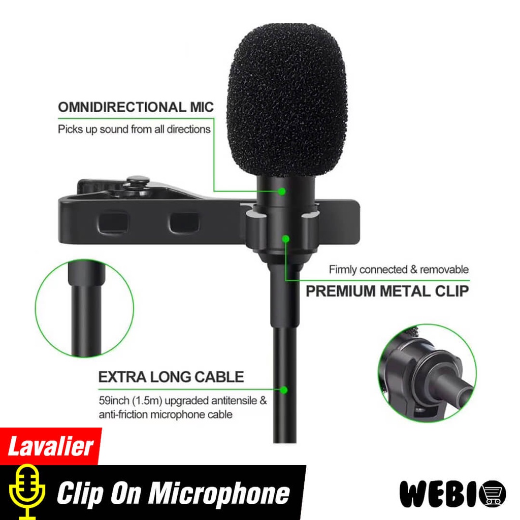 Mic Clip On L23 Microphone iPhone Microfon Jepit Mini Mikrofon Kabel Mikropon Rekaman Recording Klip On Lavalier Untuk Vlog Youtuber