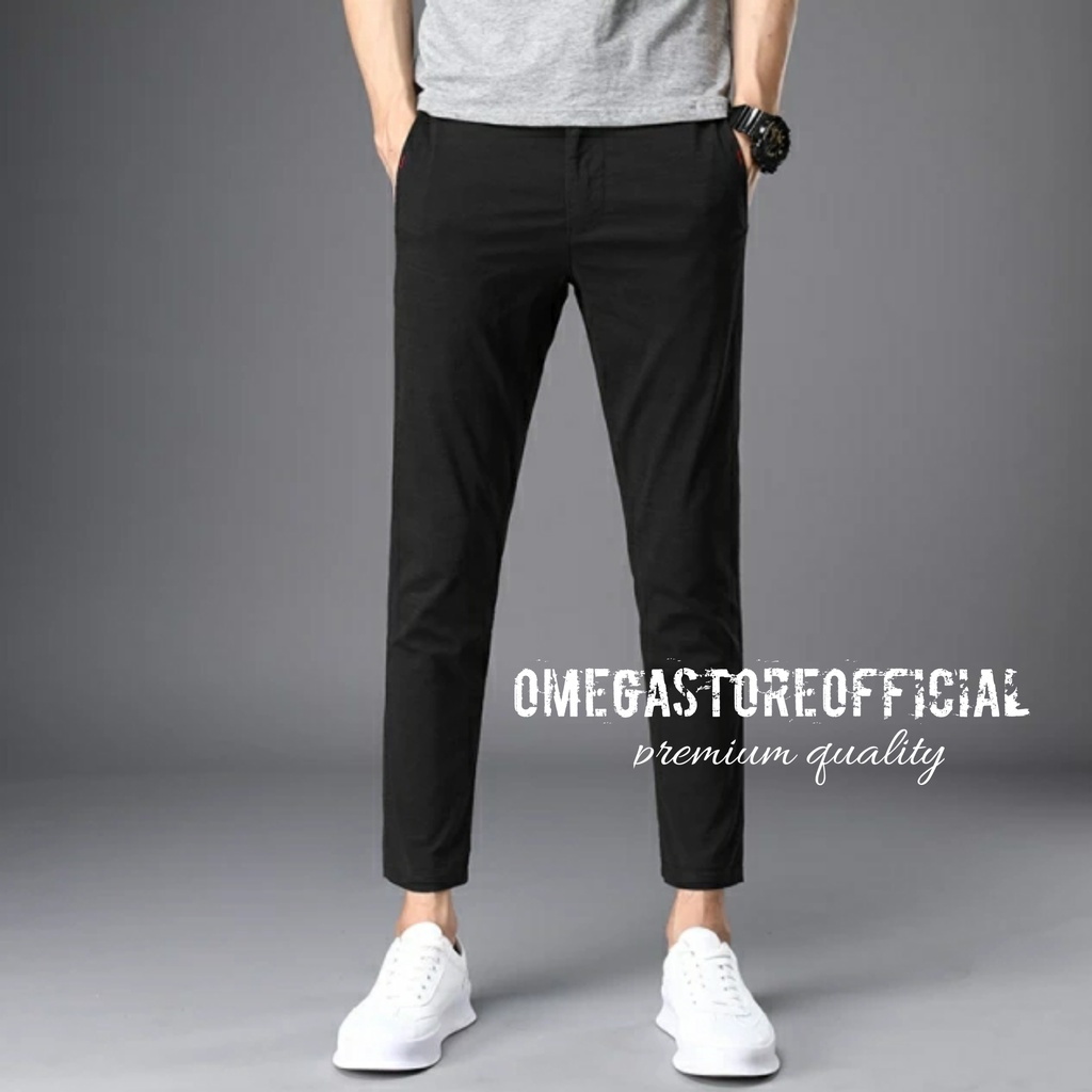 OMEGA - Celana Bahan Formal Kuliahan Dasar Slim Fit Panjang Pria