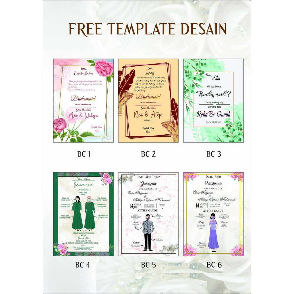 BRIDESMAID/BESTMAN CARD | BRIDESMAID/BESTMAN INVITATION | KARTU ATTIRE GUIDE BRIDESMAID