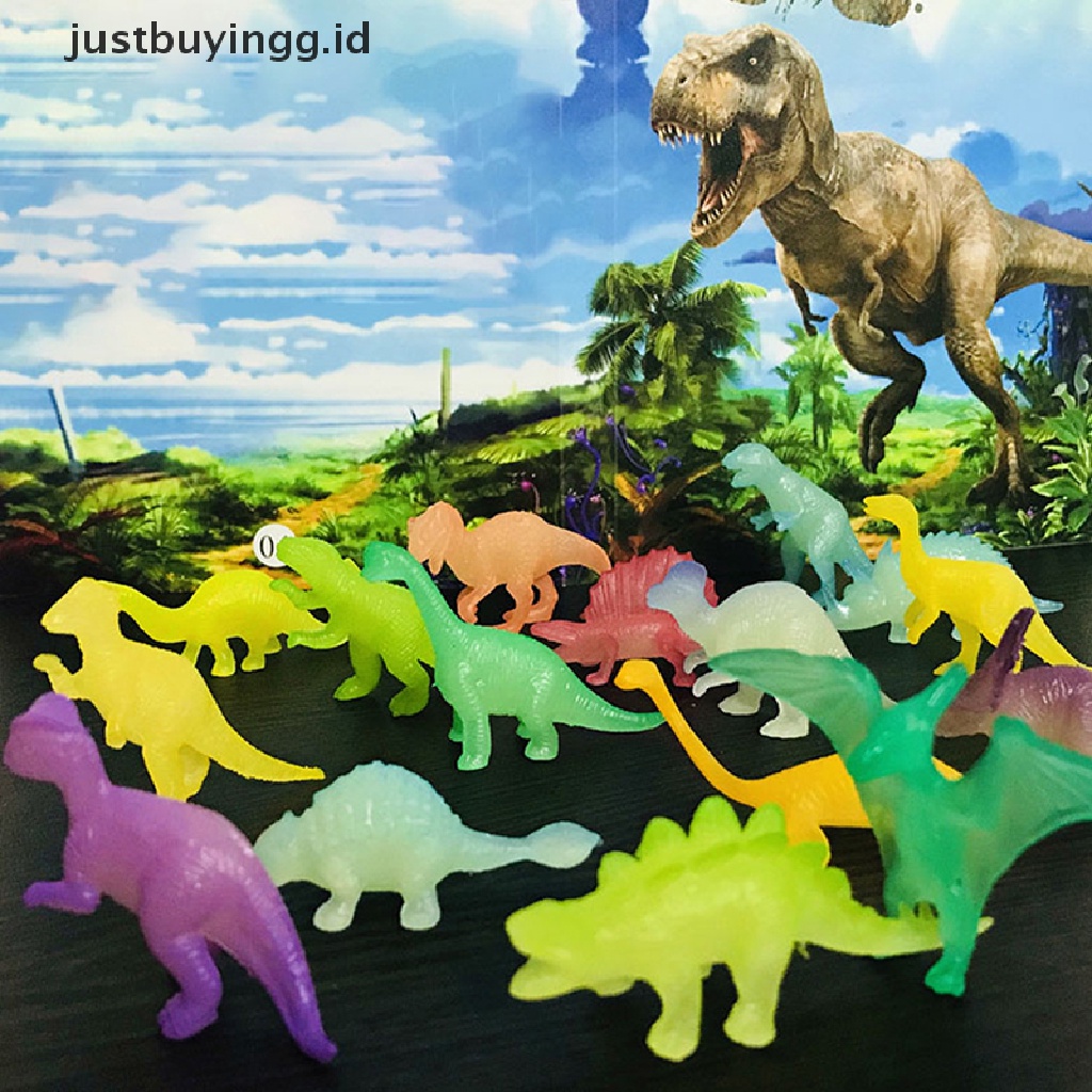 (Justbuyingg.Id) 16pcs / Set Mainan Dinosaurus Jurassic Glow In The Dark