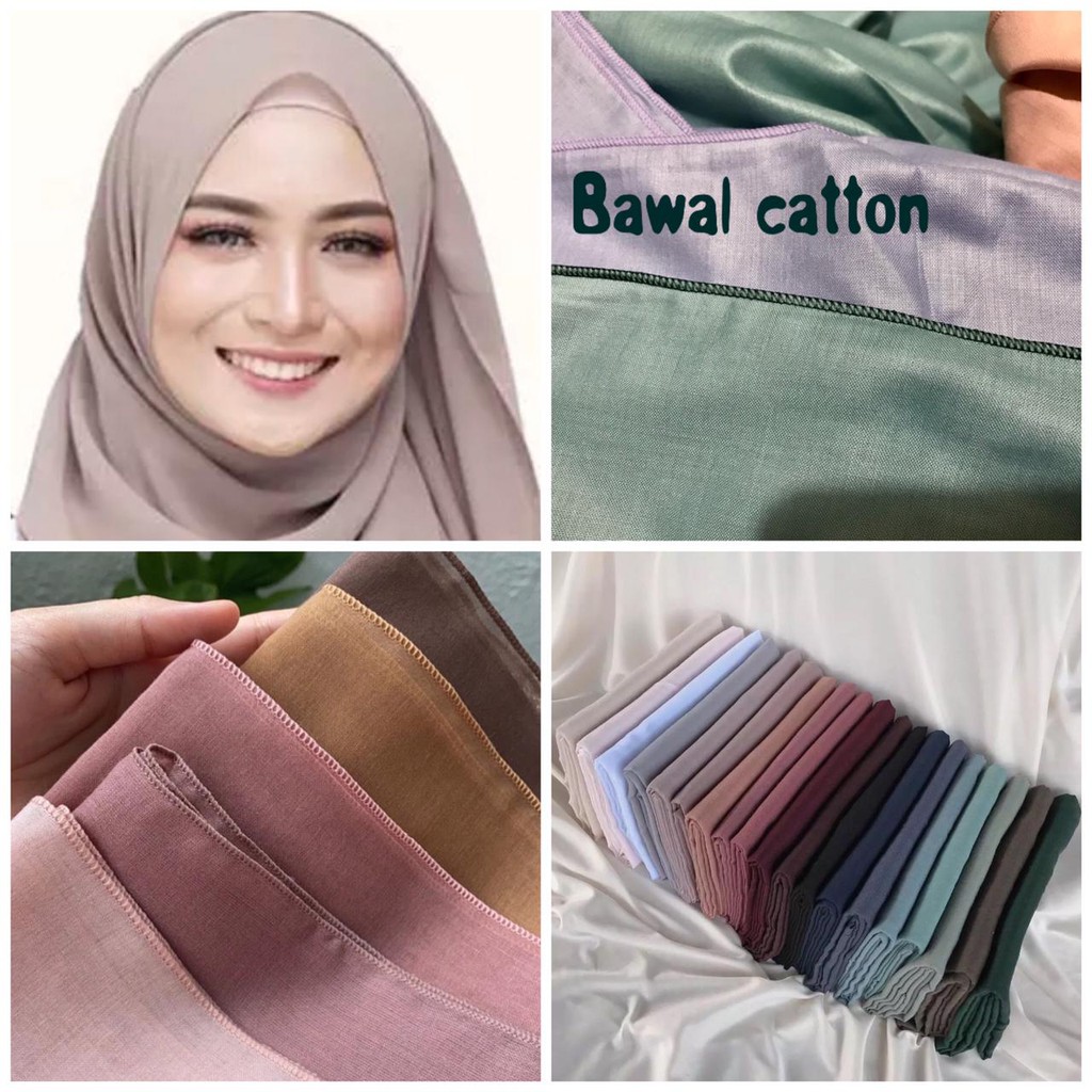 Hijab segiempat , shinny crepe / bawal cotton jahit tepi Premium