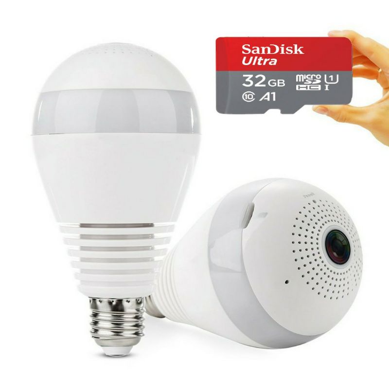 Smart IP Camera CCTV Lampu 360 Degree 1080P-2.0MP aplikasi v380 + micro sd 32 gb