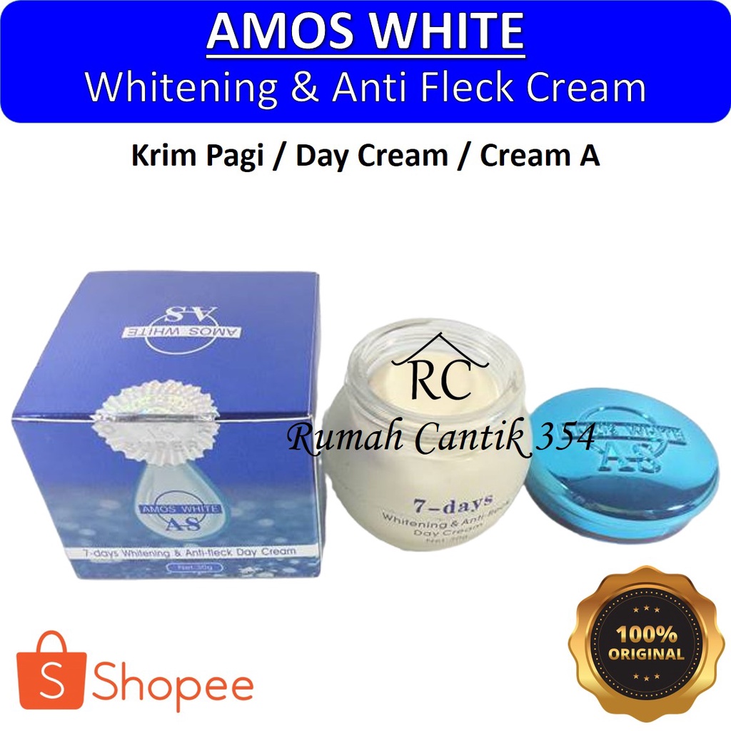 Cream Amos White BESAR 30 gram Day Cream / Krim Siang Rumah Cantik 354 Amos 7 days Whitening Anti-fleck Cream Beauty Skin Care Cosmetics