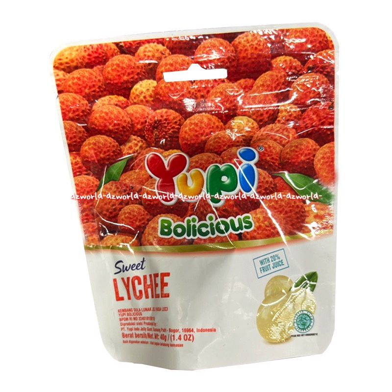 Yupi Bolicious Sweet Lychee Balckeberry 40gr Permen Jell Lunak Rasa Buah Leci Manis Kembang Gula Yuppi