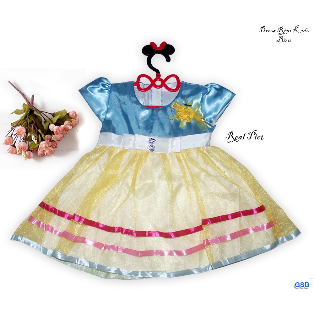 Rini Kids/Baju Ulang Tahun Casual Mini Dress Anak Gaun Pesta Bahan Saten Kombi Sifon Umur 1 Thn Sampai 2 Thn