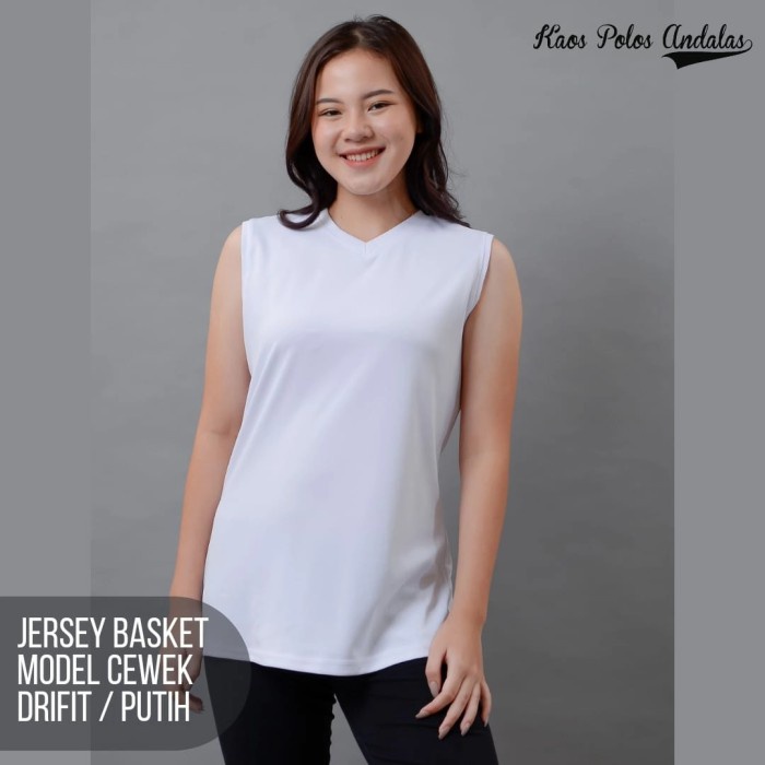 Jersey basket polos cewek baju olahraga wanita polos bahan drifit - Putih, S