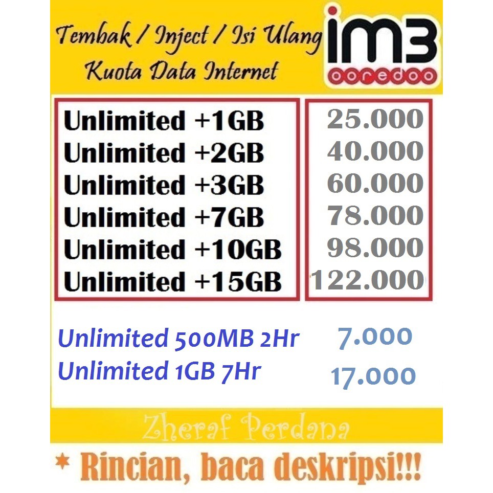 Paket Kuota Indosat Unlimited 1GB 2GB 3GB 7GB 10GB 15GB ...