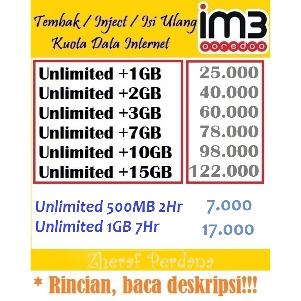 Paket Kuota Indosat Unlimited 1GB 2GB 3GB 7GB 10GB 15GB Freedom U | Shopee Indonesia