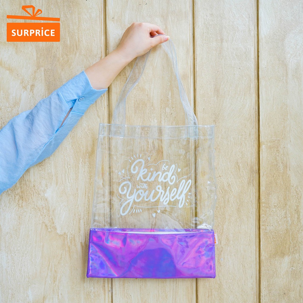 Surprice Tas Tote Bag Fashion Transparan Hologram / Tote Bag Mika Hologram / Tas Selempang PVC Holo 