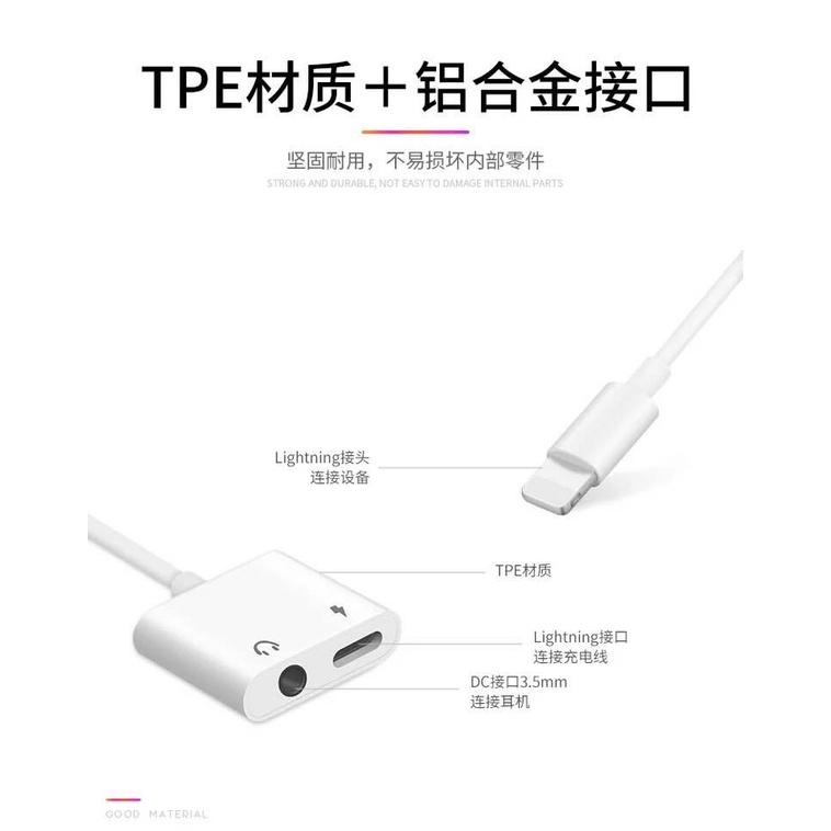 Adapter Lightning to AUX 3.5mm Headphone + Lightning for iPhone 2 in 1