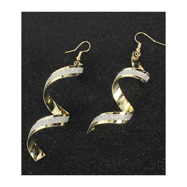 LRC Anting Tusuk Fashion Golden Frosted Spiral Alloy Earrings K44359