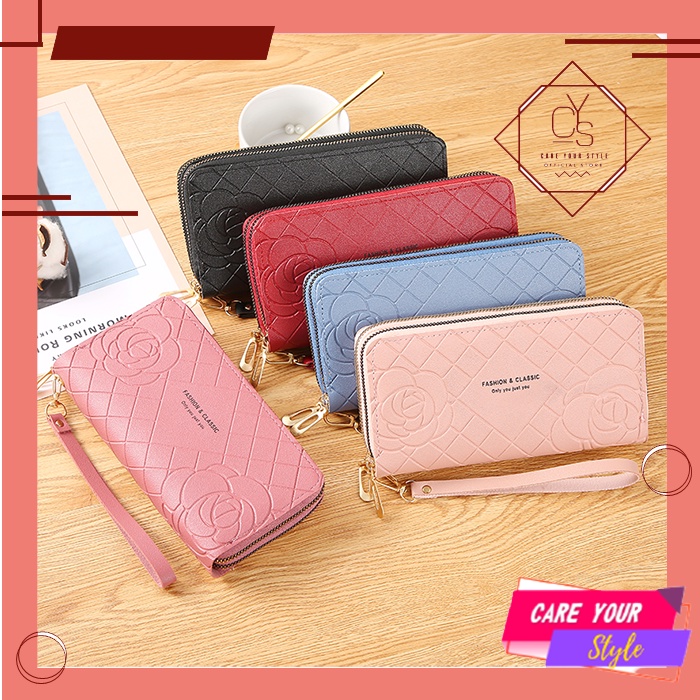 CYS Dompet Lipat Wanita Bunga Panjang Dompet Fashion Kekinian Dompet Import Real Pict Dompet Wanita Motif Dompet Kulit D57