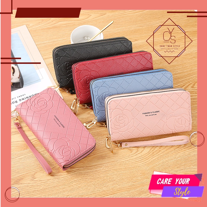 CYS Dompet Lipat Wanita Bunga Panjang Dompet Fashion Kekinian Dompet Import Real Pict Dompet Wanita Motif Dompet Kulit D57