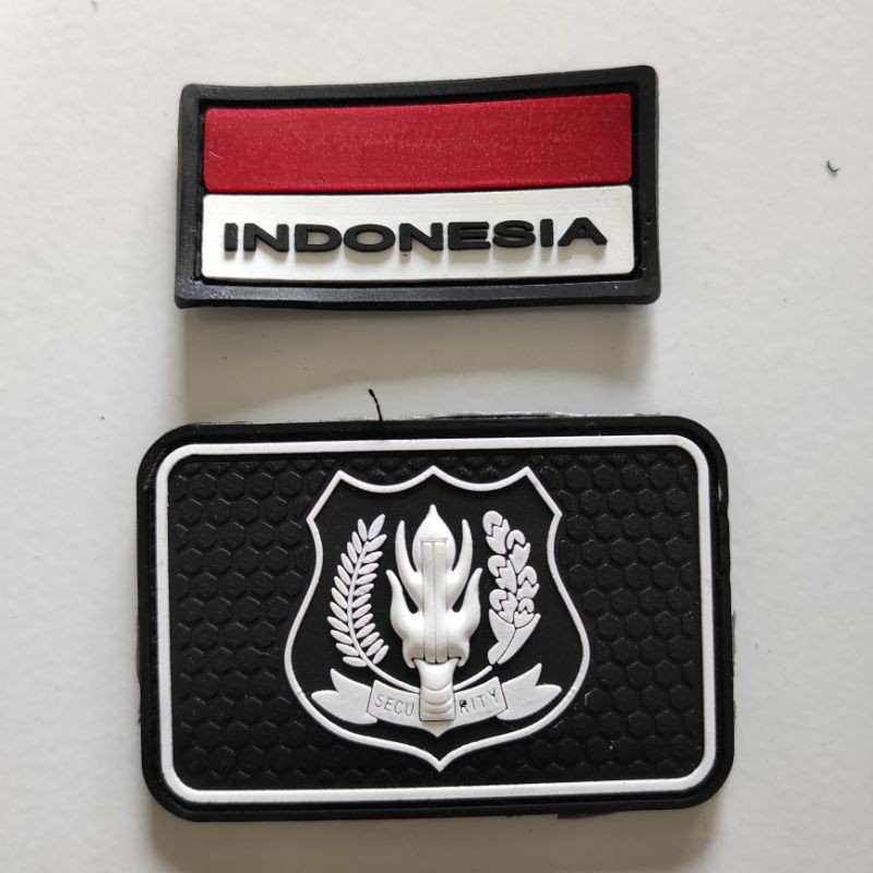 PATCH RUBBER LOGO SECURITY 3D TIMBUL+BENDERA KECIL/TEMPELAN KARET EMBLEM VELCRO SATPAM