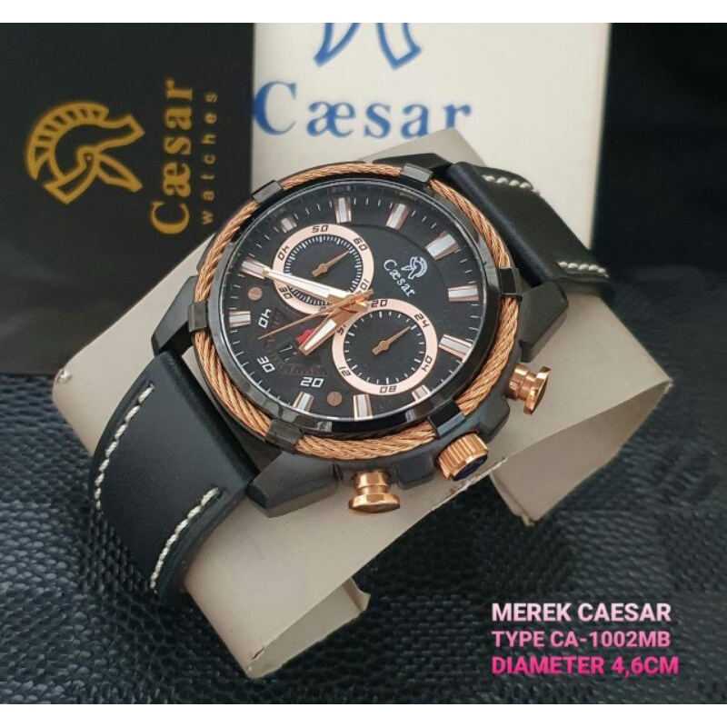 Caesar CA-1002MB Chrono On Strap Leather Original Jam Tangan Pria Garansi