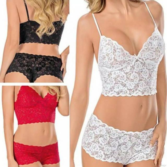 Bra set lingerie transparan seksi import lace