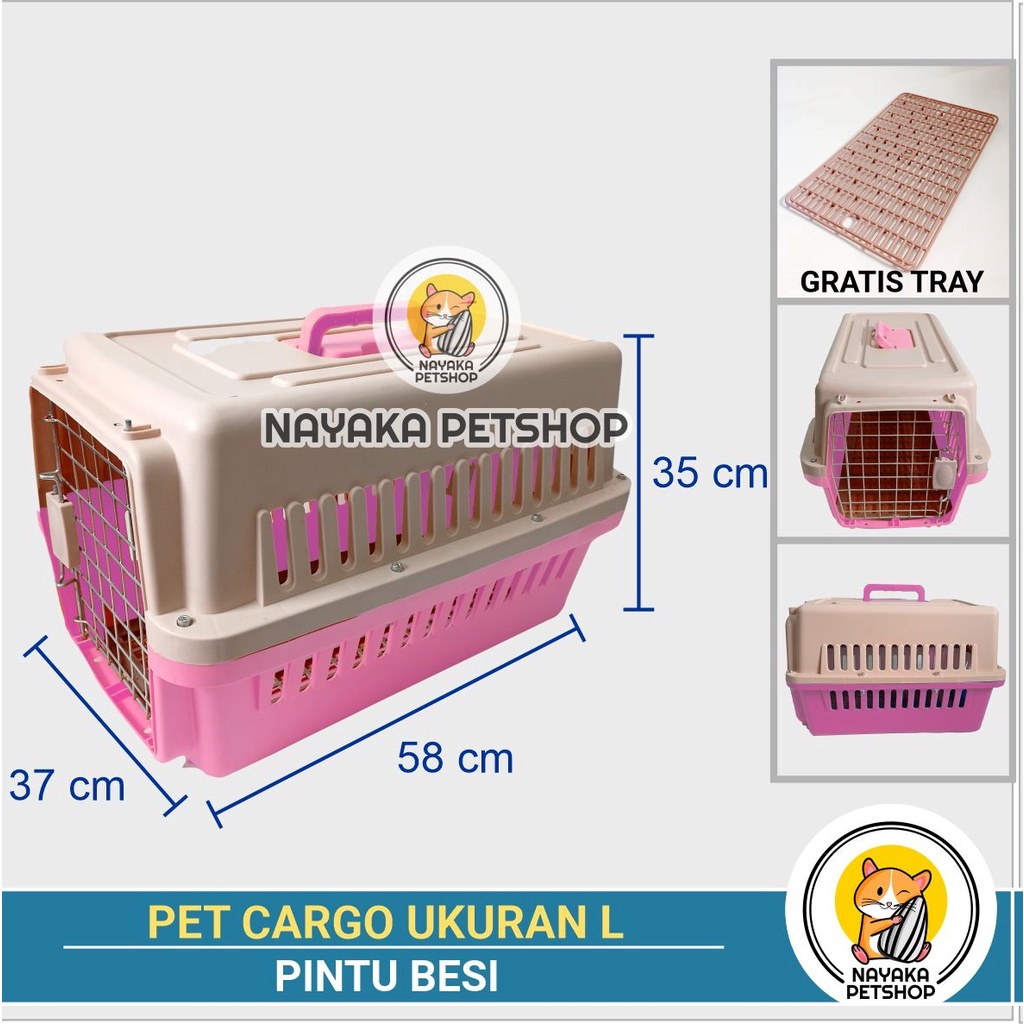 Size L Pintu Besi Pet Cargo Besar Pet Carrier Kucing Travel Jumbo Kandila Musang