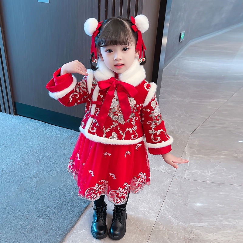 Girls' new year clothes thickened Chinese New Year clothes Tang clothes girls' new year clothes wint