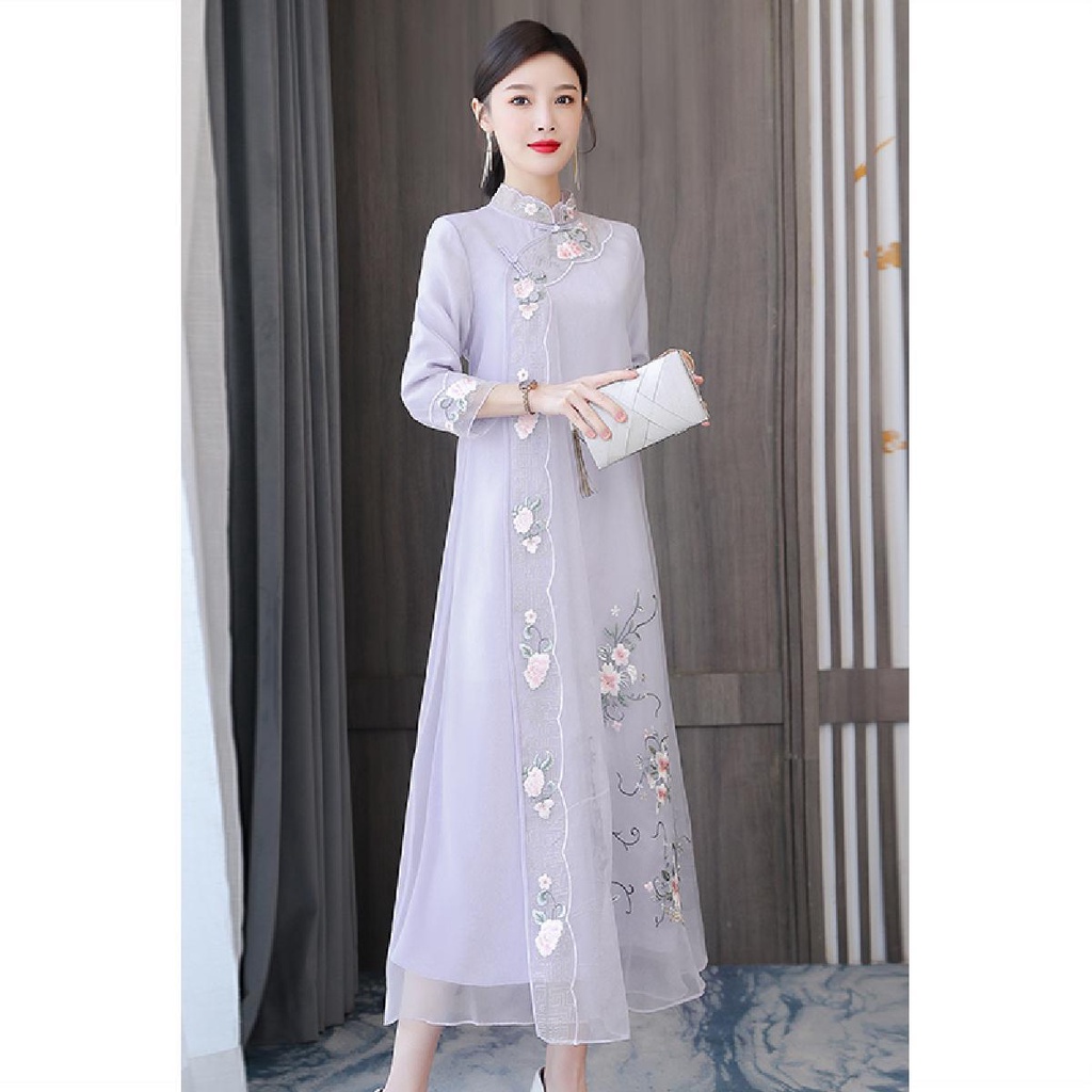 Cheongsam modified dress spring national style tea clothes retro Tang women's Chinese style spring a