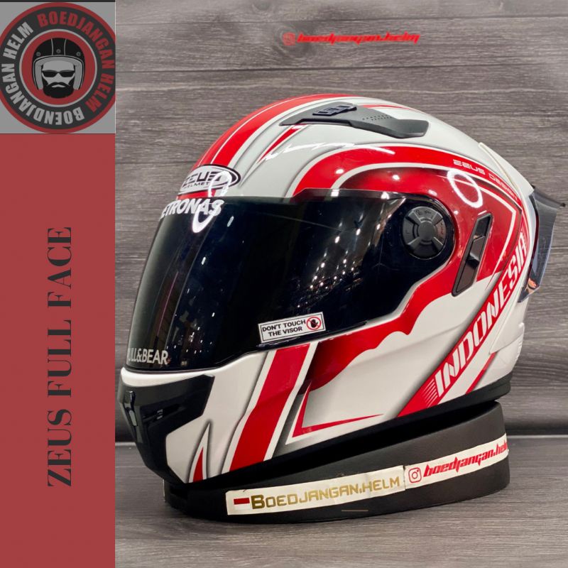 PAKET GANTENG ZEUS HELM ZS813 AN16 INDONESIA | GLOSSY RED WHITE - SPOILER 2D - FULL FACE