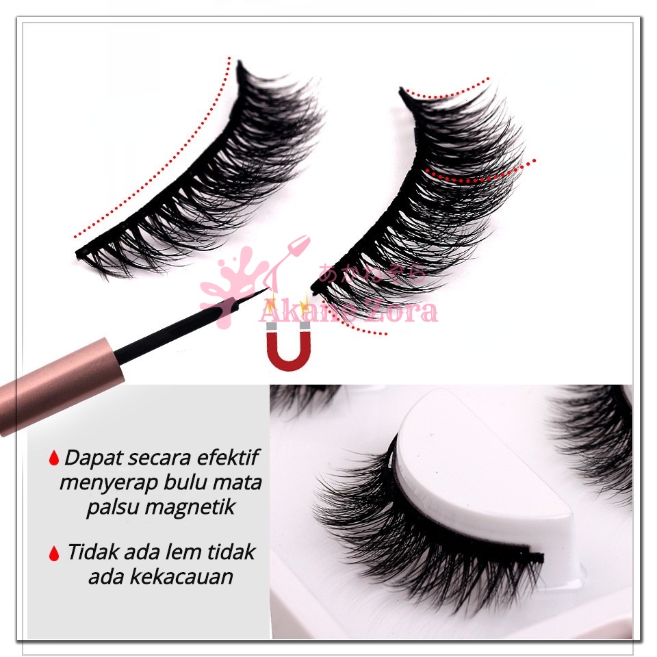 Akane Zora Bulu Mata Palsu Natural Magnet/ 3D Bulu Mata Palsu Tidak Perlu Lem Bulu Mata/ Bulu Mata Eyelash Extension 3D Paketan Set Tebal 5 Pasang Premium/ Magnetik Eyeliner Bulu Mata Eyelash Magnetic Natural