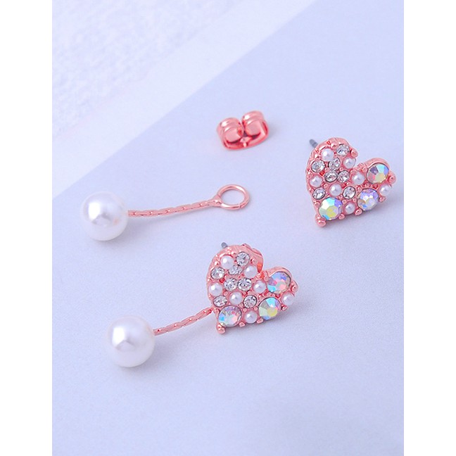 LRC Anting Tusuk Fashion Pink Diamond Heart-shaped Earrings F94058