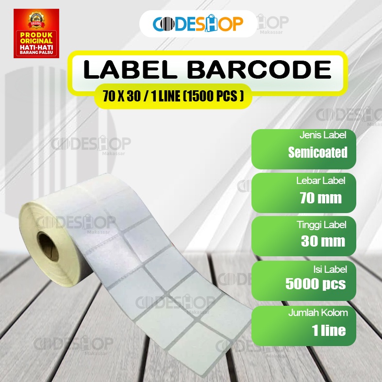 

label stiker barcode supermarket 70 x 30 mm / kertas barcode semicoated 70x40