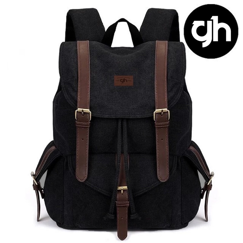 gh-bag Tas Ransel Kanvas - Tas Ransel Pria Wanita Tas Ransel Unisex - Backpack Daypack 14inch