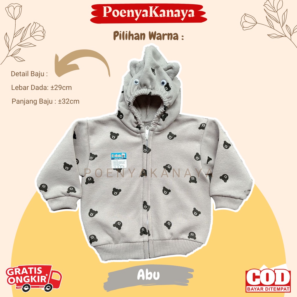 Jaket Bayi Anak fleece Resleting Kupluk Kepala Panda HBc Size 6-18 Bulan JK02