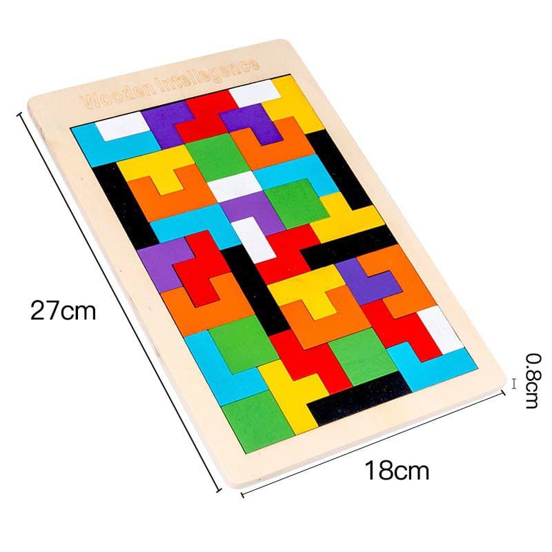 Mainan Edukasi Anak Basic Shape Kayu Balok Geo Geometri 3D Montessori Sensory Xylophone Jam Angka-TETRIS KAYU