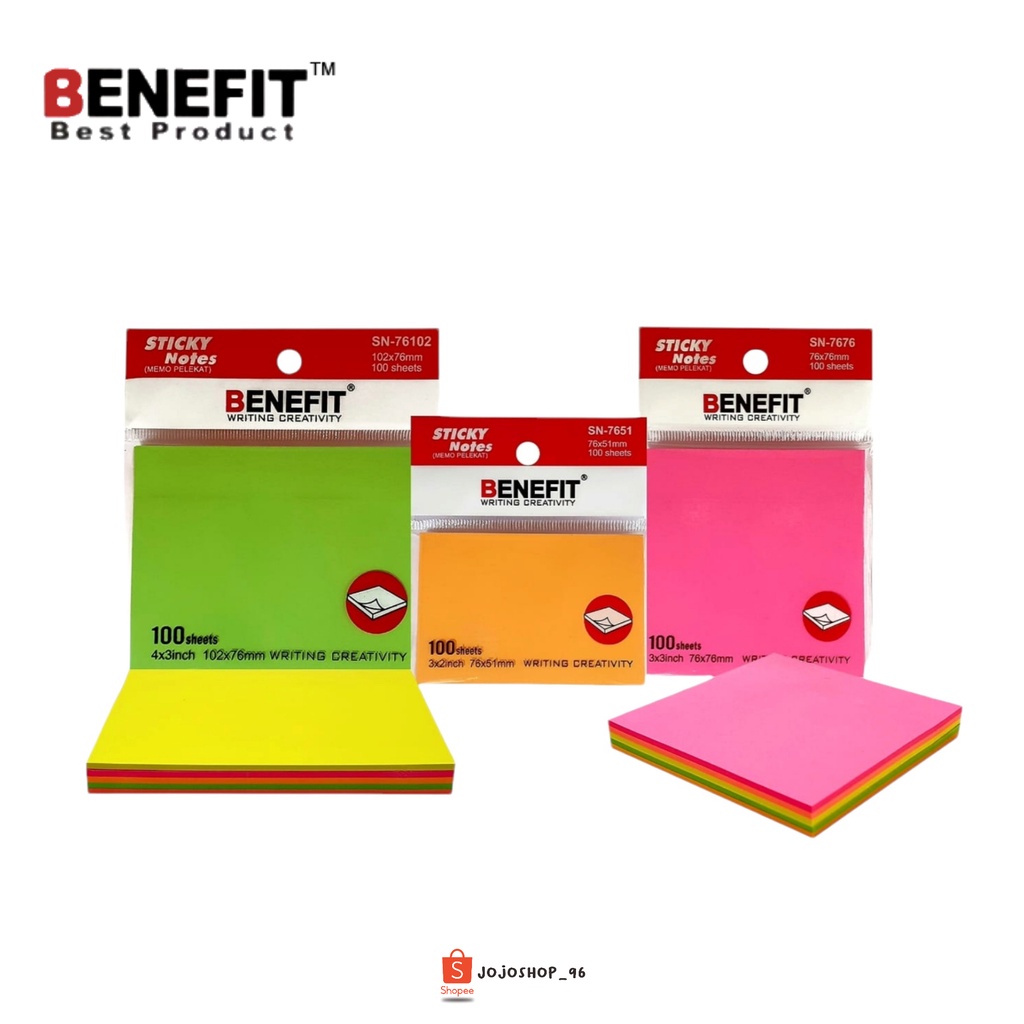 

Memo Pelekat Sticky Notes Kertas BENEFIT SN-76102T 5 Warna