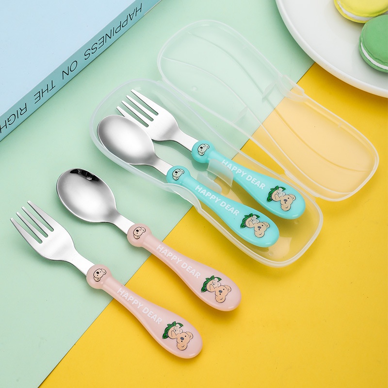 Setelan sendok anak stainless steel 304 anak sendok garpu makan bayi set 3 in 1