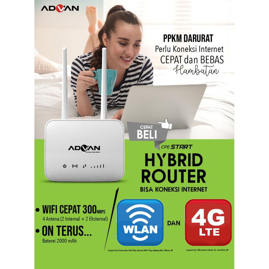 Router 4G Modem Wifi Advan Cpe Router Start Unlock (Battery 2000Mah) - +Indosat 156Gb Cisiimart