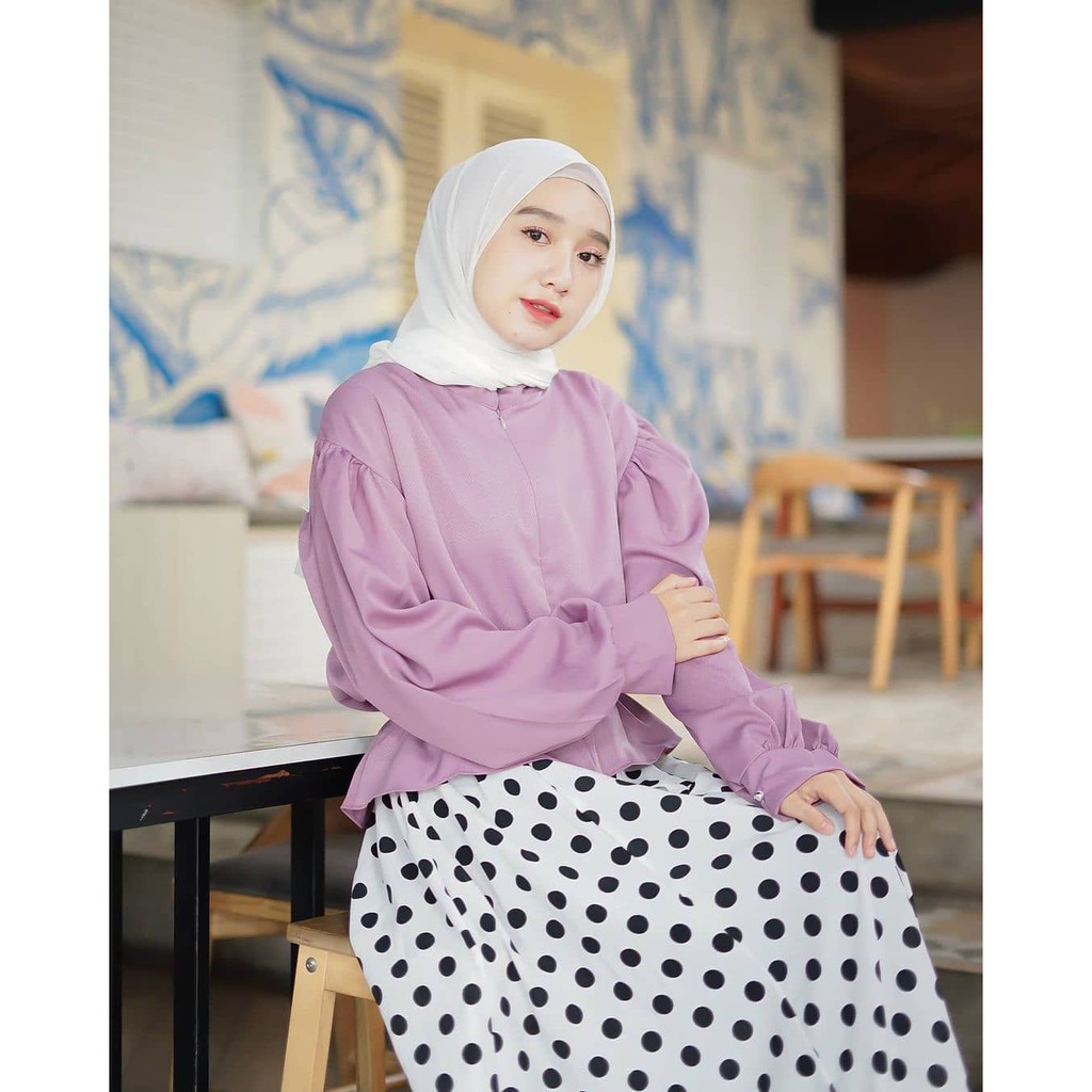 ALFAZZA / KATLINA BLOUSE (BEST SELLER)/ ATASAN WANITA LENGAN BALON SERUT SABRINA LILAC PREMIUM