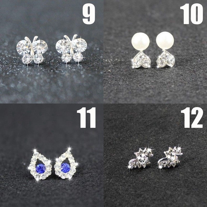 Anting Tusuk Desain Hati Kristal + Pita Warna Silver Gaya Korea untuk Wanita