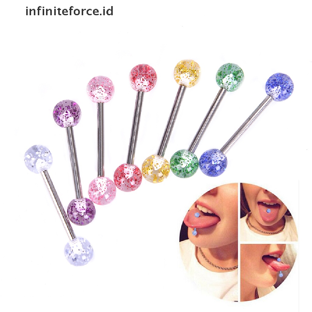 Infiniteforce.id 8pcs / Set Cincin Tindik Lidah / Tubuh Desain Barbell Hias Glitter Multi Warna