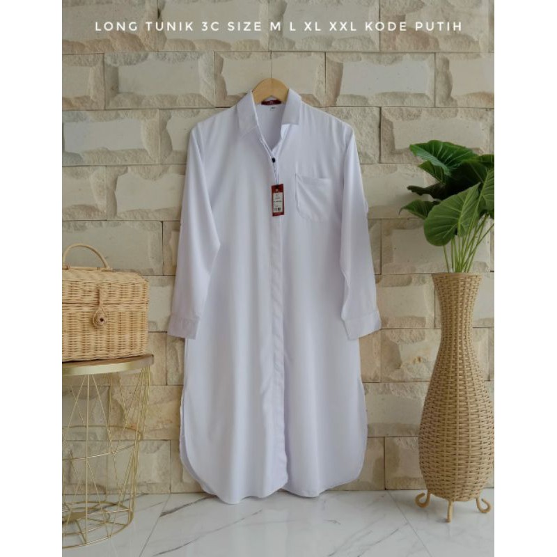 LONG TUNIK PUTIH POLOS 3COINS KATUN RAYON FULLTAG ORIGINAL BRANDED MATAHARI