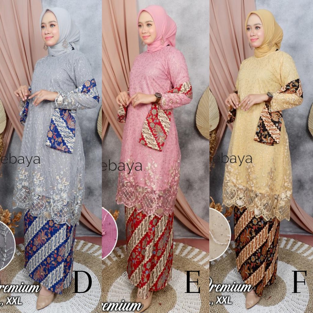 Setelan Kebaya Tunik Selendang Bahan Tulle Premium