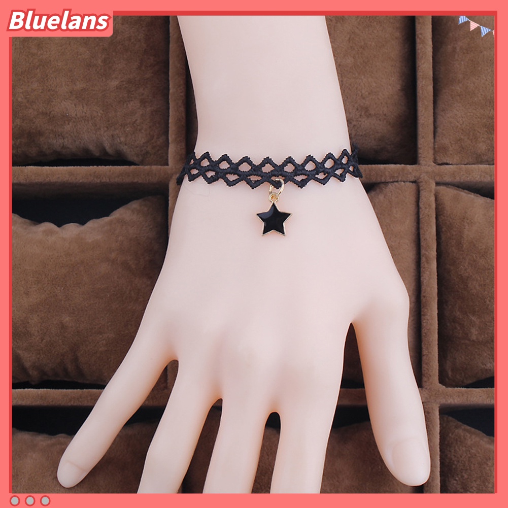 Bluelans Women Gothic Vintage Star Pendant Hollow Lace Charm Bracelet Bangle Gift