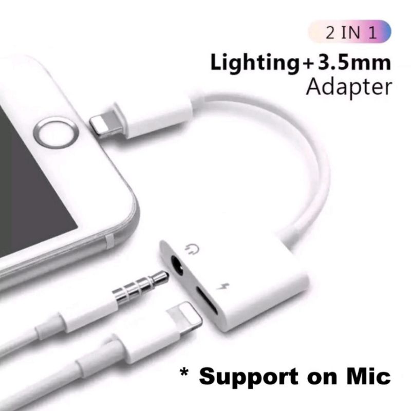 Konverter Adapter Splitter Lightning Jack 3.5mm Audio Support Mic