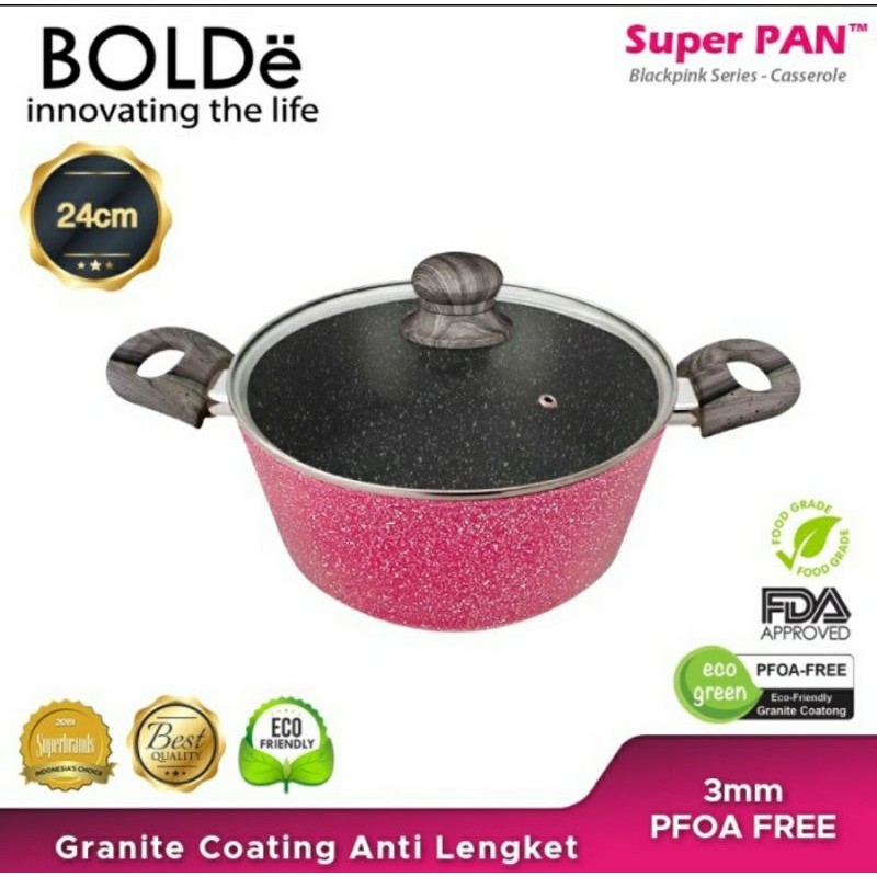 Super PAN POT 24Cm Bolde BLACK PINK Casserole with Glass Lid